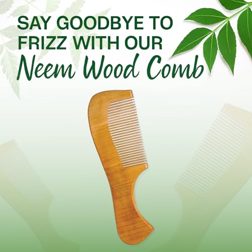 Image of COMBELLE Premium Neem Wood Comb - Eco-Friendly, Oil-Treated Anti-Hairfall & Frizz Control Comb for Men, Women, & Kids - Natural Wooden Comb for Healthy Hair, Dandruff Control, and Scalp Massage (NEEM COMB-5)