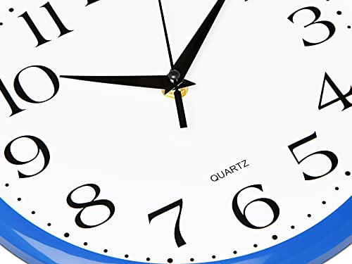 Image of Bernhard Products 10 Inch Blue Quartz Analog Wall Clock - Silent, Easy to Read, Quality Construction, Simple Design, Lightweight, Easy to Hang, Battery Operated