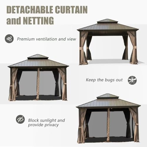 Domi-12×12-Hardtop-Gazebo-Canopy-MetalOutdoor-Aluminum-Gazebo-with-Galvanized-Steel-Double-RoofCurtain-and-NettingPermanent-Gazebo-Pavilion-for-Patio-DeckBackyard Domi 12×12 Hardtop Gazebo Canopy MetalOutdoor Aluminum Gazebo with Galvanized Steel Double RoofCurtain and NettingPermanent Gazebo Pavilion for Patio DeckBackyard