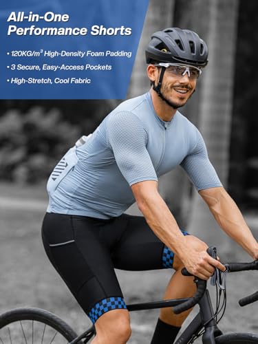 ARSUXEO Shorts masculinos acolchoados para ciclismo com bolsos de fácil acesso, Preto, azul, XGG