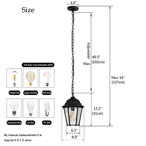 Alaislyc P053A Outdoor Pendant Light Fixture Black H14 Exterior Chain Hanging Lights Lantern For Hallway Porch #TOP1