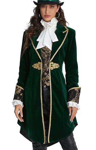 SUPLEAP Womens Victorian Renaissance Jacket Steampunk Costume Dress Medieval Tailcoat Pirate Coat (Green XX-Large)