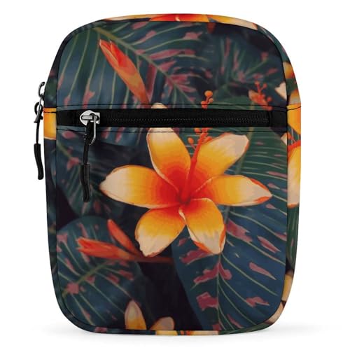 Personalized Small Crossbody Bag Water Resistant Messenger Bags Mini Hawaii Tropical Flower Printing SlingBag For Men Women