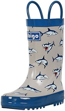 hibigo Children's Natural Rubber Rain Boots with Handles Easy for Little Kids & Toddler Boys Girls, Blue Shark