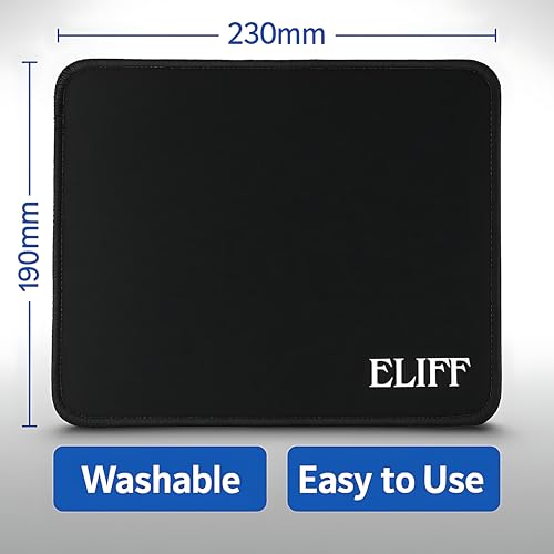 Image of ELIFF Jade Black Mouse Pad with Stitched Edges, 230 x 190 mm, Non-Slip Base, Washable, Black