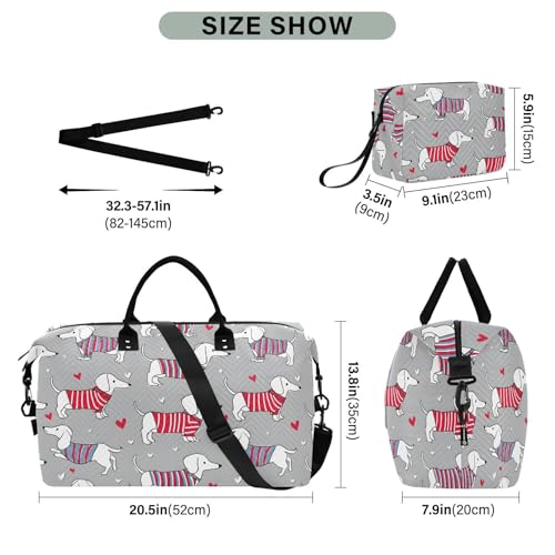 Dachshund Dog Striped Heart Large Travel Duffle Bag Weekender Overnight Bags Gym Yoga Bag for Women Men with Toiletry Bag3