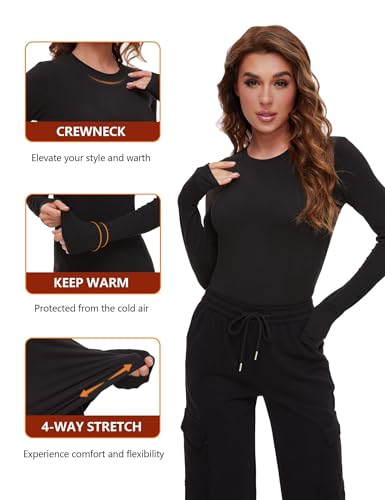 3/4 Pack Women’s Thermal Shirts, Women Fleece Lined Compression Long Sleeve Base Layer Tops for Winter Cold Weather3