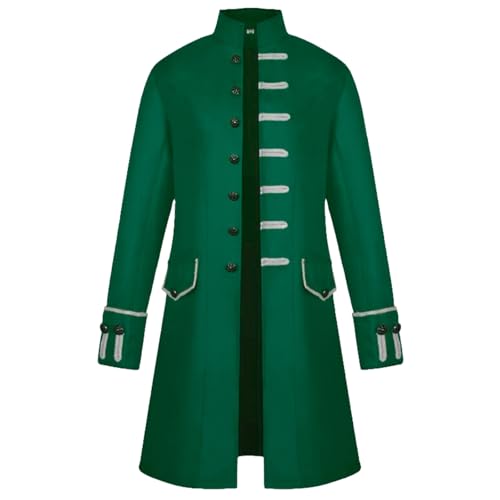 AJGEGJE Herren Steampunk Mantel Gothic Retro Mantel Viktorianischen Mittelalter Frack Karneval Party Cosplay Herren Kostüme für Erwachsene (Grüner XXL)