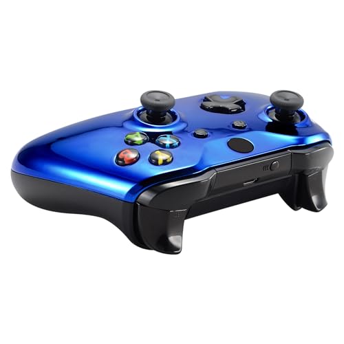 Image of eXtremeRate Chrome Blue Edition Front Housing Shell for Xbox One Wireless Controller Model 1708, Replacement Custom Faceplate Cover for Xbox One S & One X Controller