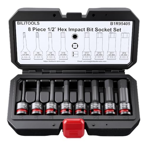 BILITOOLS 8Pcs Impact Hex Allen Bit Socket Set 1/2 inch Drive 5-19mm