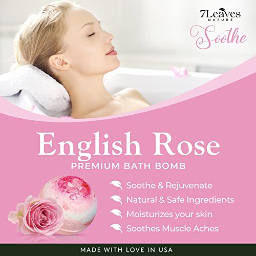 7Leaves Nature, Premium Bath Bomb, English Rose, All-Natural, Large 6Oz, Fizzies, Skin Moisturizer, Relaxing Bubble & Spa Bath, Gift Idea Birthday Mothers Day Valentines Anniversary Christmas. #TOP1