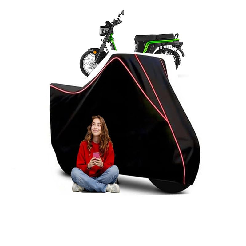 Image of Green E Luna X3 Scooty Bike Cover Water Resistant Outdoor Use Universal Fit Scooters Motorcycles Heavy Duty UV Protection Dust Rain Scratch Resistant Elastic Bottom Black Blue Piping