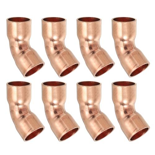 PATIKIL 10mm 0.8mm Thick Elbow Copper Fitting, 8Pcs 99.9% Pure Copper Pipe Fitting 45 Degree Short Radius Tube Connector Sweat Solder for HVAC Refrigeration System