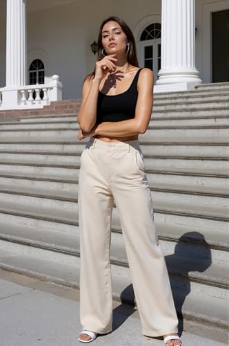 Beninos Women's Cotton Linen Summer Palazzo Pants Flowy Wide Leg Beach Trousers with Pockets4