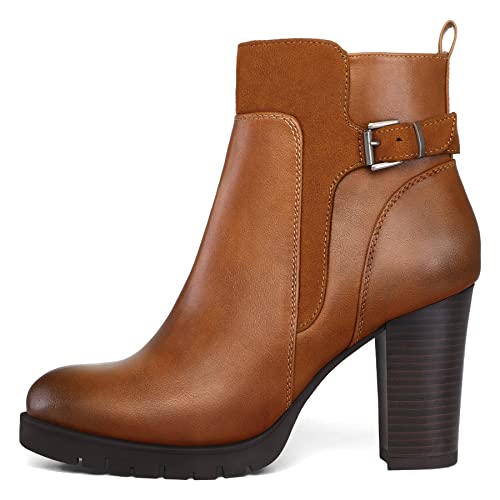 mysoft Women's Ankle Boots Chunky Stacked Heel Zipper Booties - Available in Wide Sizes