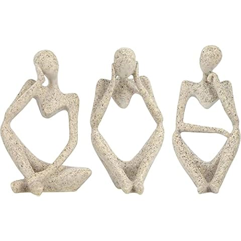 fumisee 3Pcs Abstract Thinker Statue Set Mini Resin Thinker Statue Suit for Modern Home Office Bookshelf Desktop Decor (Sandstone) Cover