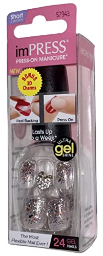 KISS imPRESS Press-On Short Length Clear Multi-Glitter Nails BIPD051 Night Fever (Charms May Vary)