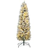 HOMCOM Árbol de Navidad 150 cm Árbol de Navidad Artificial Nevado con 120 Luces LED 263 Ramas y Patas de Metal Árbol Navideño para Salón Verde y Blanco