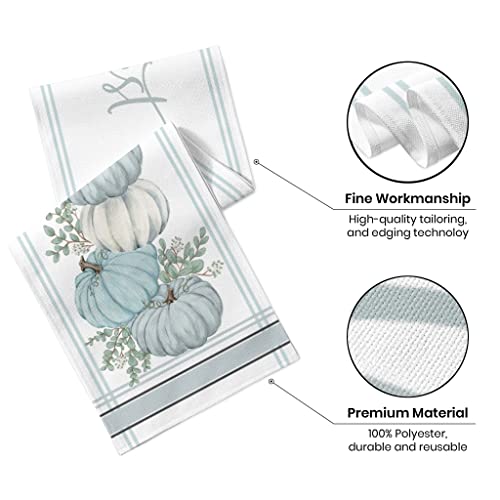 Fall Table Runner 72 Inches Long, Blue Pumpkin Dresser Scarves Thanksgiving Kitchen Dining Table Setting Decor For Holiday Party Wedding (Blue Pumpkin, 13X72 Inches) #TOP2