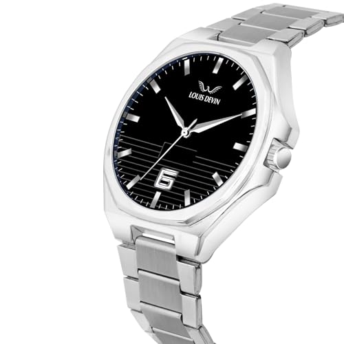 Image of LOUIS DEVIN Stainless Steel Chain Analog Wrist Watch for Men (Black /Blue /Green /White Dial) | LD-G076-CH