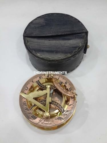 Brújula náutica antigua de latón con estuche de cuero miniatura 4