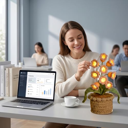 Lámpara de lirio de los valles, planta decorativa de ganchillo con LED 6