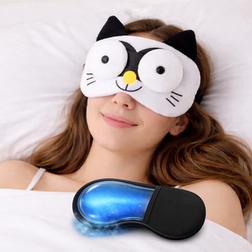 Image of Jenna Premium Eye Mask,Ultra Smooth Adjustable Sleep Mask&Blind Fold|For Sleeping,Travelling|Eye-Cover Light (3D Cat White Gel-1)