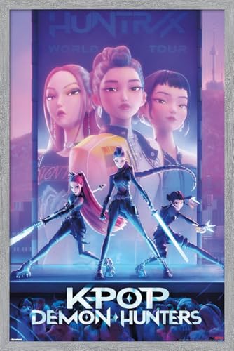 Image of Netflix KPop Demon Hunters (2025) - One Sheet Wall Poster, 22.4L inch x 14.7W inch, Gray Framed Version