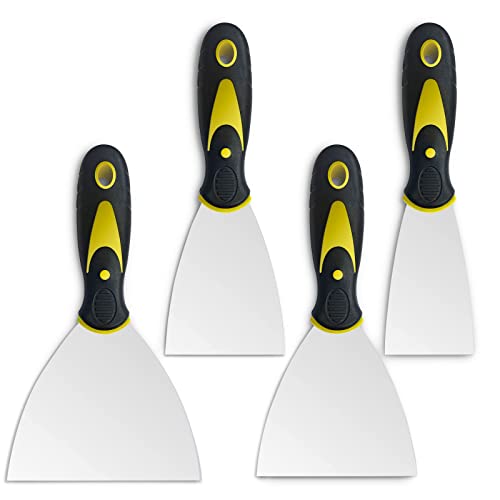 4 Pack Putty Knife Scraper, 2" 3" 4" 5" Putty Knife Set, Stainless Steel Putty Knife Scraper, Wallpaper Scraper Paint Scraper Tool for Spreading Drywall Spackle & Mud, Taping, Scraping Paint