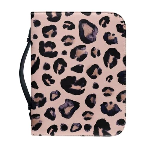 Borsa della copertura Bibbia per donne ragazze borsa con manico portatile per forniture di studio biblico leopardato. 2XL-12x9x2.4 rosa pelle sintetica
