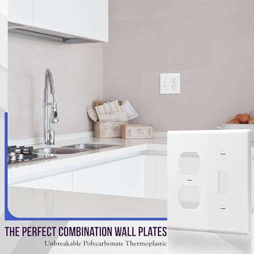 Image of ENERLITES Combination Toggle Light Switch /Duplex Receptacle Outlet Wall Plate, Gloss Finish, Size 2-Gang 4.50 inch x 4.57 inch, Polycarbonate Thermoplastic, 881121-W, White (4 Pack)