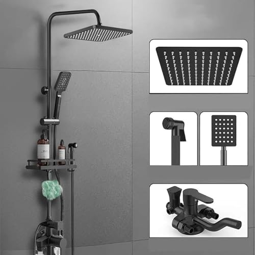 ALISMAEEL Bathroom Shower Set High Pressure Rainfall Shower with Elegant Square Design Handheld Showerhead and Shower Tap Combo Multifunctional Shower System with one button on/off Chrome