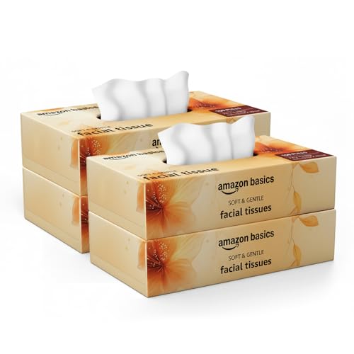 Amazon brand- Amazon Basics 2-Ply Facial Tissue paper 400 pulls | 100 pulls x Pack of 4| Soft, Absorbent, Gentle| Chemical-Free