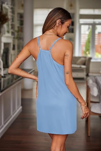 Image of Ekouaer Nightgowns for Women Cotton Sleepwear Sexy Sleep Shirt Adjustable Spaghetti Strap Night Gowns with Pockets S-3XL