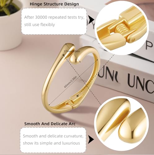 Gold/Silver Polished Chunky Bangle Bracelet for Women, Wide Twisted Cuff Hinged Bangle Waterdrop Teardrop, Minimalist Bangle Trendy Jewelry Gifts3