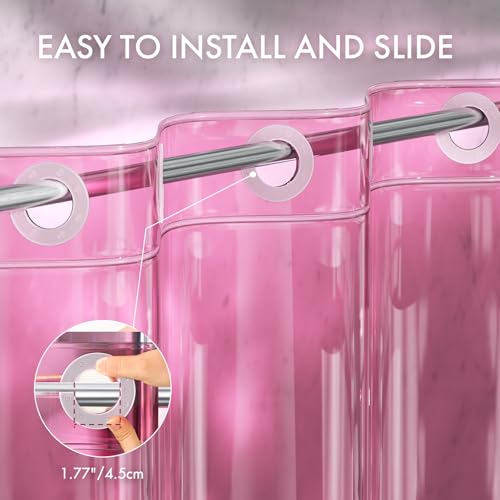 Image of AmazerBath No Hook Shower Curtain and Liner 3-in-1, 8G Luxury Heavy Duty Clear Hot Pink No Hook Shower Curtain Liner, 72x75 Cute EVA Bathroom Weighted Plastic Shower Curtain with 3 Heavyweight Stones