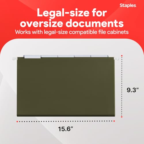 Image of Staples Hanging File Folders, Legal Size, Straight‑Cut Tabs, Standard Green, Durable Filing Solution - 25 /Box | Durable filing solution for everyday legal-size document storage.