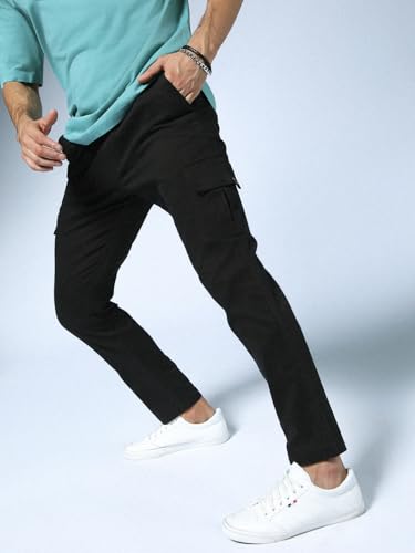 Image of Hubberholme Men's Regular Fit Cotton Trousers, Ankle Length Elastic & Drawstring Waist Cargo Chinos
