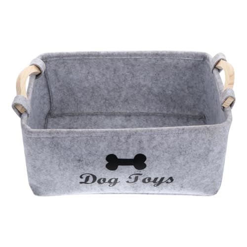 UKCOCO Aufbewahrungskorb Für Hundespielzeug: Welpen Sachen Korb Filz Welpen Spielzeug für Hunde Faltbare hundespielzeug box Mit Holzgriff für Katzenspielzeug, Hundebedarf,38 cmx 25 cmx 18 cm