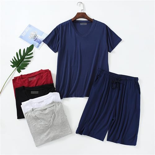 Generic Men's 2 Pieces Short Sets V-Neck Cotton Pajamas Set Short Sleeve Casual Sleepwear Summer Yoga Outfits3