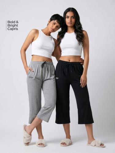 Image of Fflirtygo Women's Cotton Plain Calf Length Capri | Nightwear Short Pyjama | 3 /4th Solid Pyjama Pant | Regular Fit Casual & Lounge Wear Capri Combo (Pack of 2)