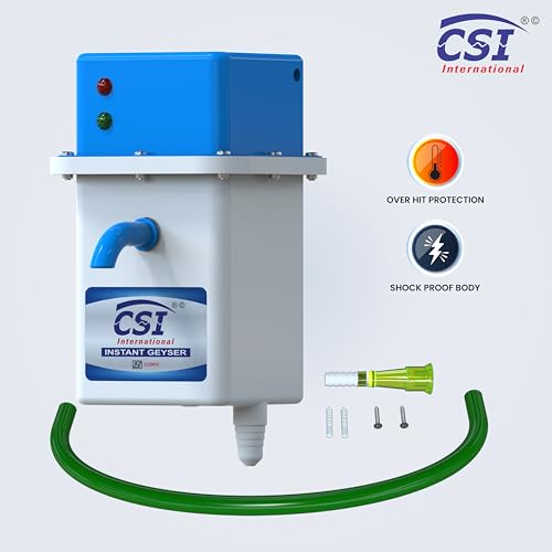 Image of CSI INTERNATIONAL Instant Water Geyser 1 L Portable water heater, Auto Cut Off Feature with 1 Year Warranty, For Home, Office, Restaurant etc, Geyser Made of First Class Abs Plastic (white-blue)