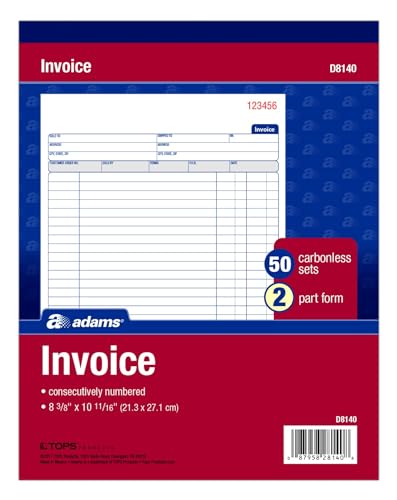 adams invoice book 8-38 x 10-1116 inches 2-part carbonless whitecanary 50 sets per book d8140