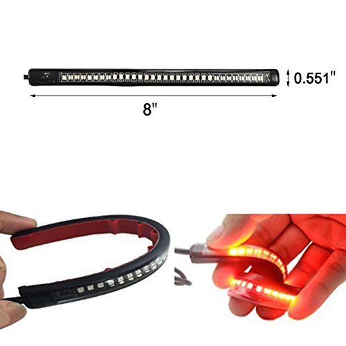 Qiorange 8" Universal Fit 48-SMD LED Tail Brake, L/R Turn Signal Light Strip For Motorcycle Bike ATV UTV, etc (48 LED)