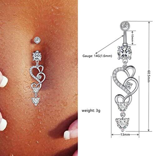 Image of MAYCREATE Belly Button Rings for Women Silver Diamond Snake Shaped Design CZ Crystal Surgical Stainless Steel Navel Rings for Girls Stud Belly Piercing Body Jewelry for Women & Girl - 14g