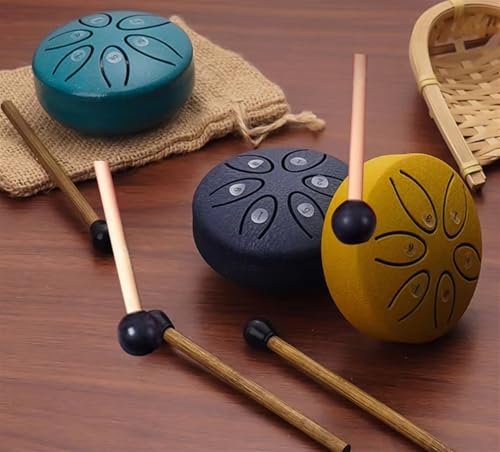 Regentrommel für Garten,Chakra-Trommel,3 Zoll 6 Tone Steel Tongue Drum,Rain Drum Outdoor,wasserdichte Trommel-Regenglocke,Chakra Drum Regen Steel Tongue Drum(Black)