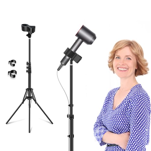 Hair Dryer Stand Black 20-63 Inch Adjustable Blow Dryer Holder with Tripod and Universal Clip, Easy to Use, Hands Free Relieve Wrist Pain, Shoulder Periarthritis etc