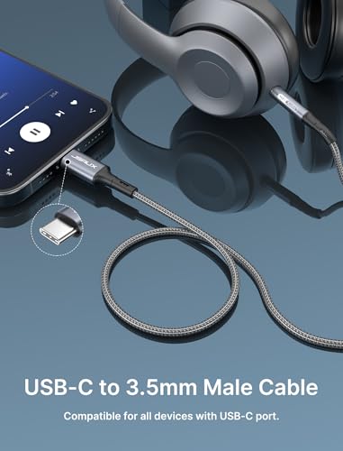 JSAUX USB C auf Aux Kabel 1M, USB Typ C auf Klinke Kabel 3.5mm Audio Aux Dauerhaft kompatibel mit iPhone 17 Air Pro Max/16/15, Galaxy S25/S24/S23 Ultra, iPad Pro, Pixel, Huawei P40, Auto-Lautsprecher