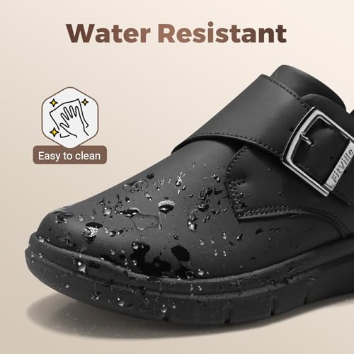 FitVille Men's Wide Fit Casual Shoes Extra Wide Slip on Leather Shoes for Men Edema Recovery Leather Oxford Diabetic Shoes for Wide Feet Hook & Loop Jet Black - Image 5