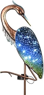 TERESA'S COLLECTIONS 110cm Blue Heron Solar Lights for Garden Ornaments Outdoor, Solar Powered Metal Crane Stake Lights with Waterproof Glass, Garden Gift for Patio Lawn Pathway Decoration